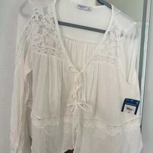 Arizona Jean Company Cream Lace-Up Blouse